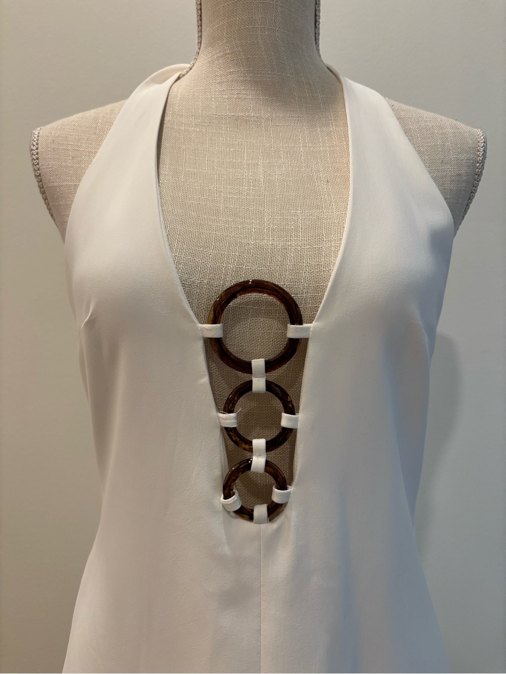 NWOT • ZARA White Tortoiseshell Ring Halter Mini Dress Size Medium - Picture 4 of 7